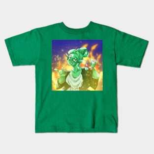 Green nymph at party fire Kids T-Shirt